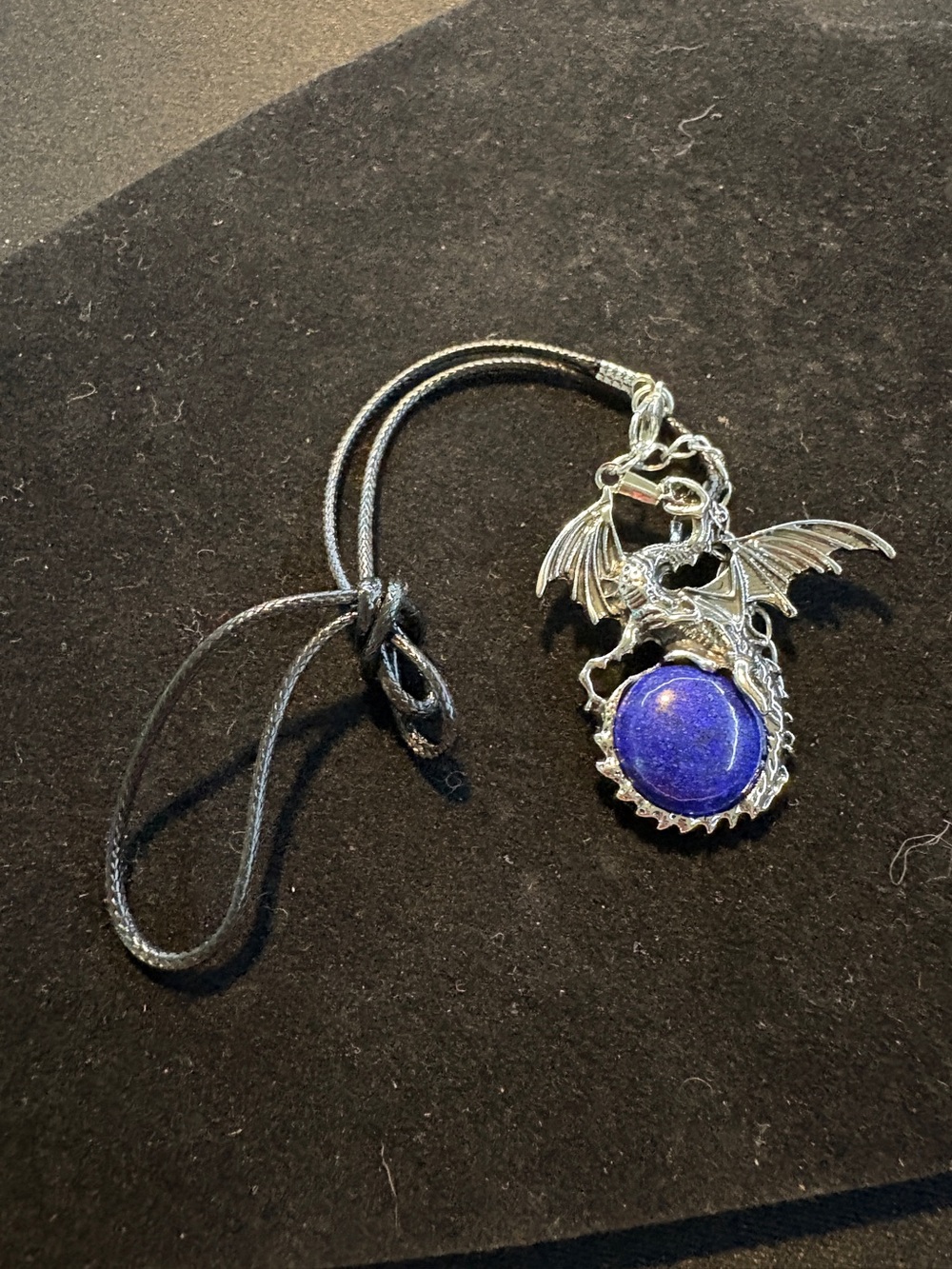 Dragon Pendant Necklace with Blue Gemstone